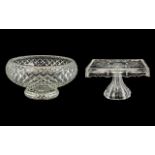 Large Cut Glass Bowl on Pedestal - heavy cut glass bowl measures 6" tall and 12" wide;