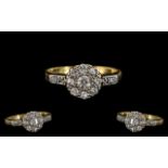 18ct Gold & Platinum Diamond Set Cluster Ring Flowerhead Design, circa 1920s.