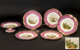 Mintons/Coalport Six Piece Dessert Set comprising one footed comport and five plates,