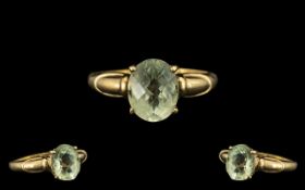 9ct Gold Ladies Green Amethyst Dress Ring. Ring size R.