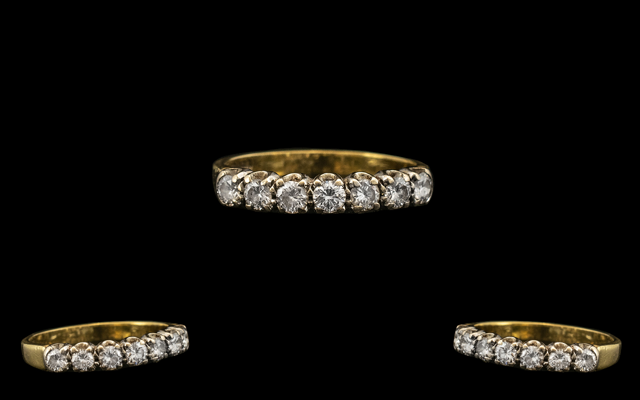 Ladies Attractive 18ct Gold Seven Stone Diamond Set Ring, the seven round brilliant cut diamonds,