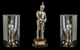 Superb Quality Cast Silver Plated Military Figure of a Royal Inniskillin Dragoon Guard in a