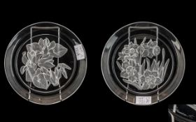 Pair of Crystal Glass Plates Made by The Hoya Company Japan. Signed by the Artist.
