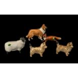 Collection of Five Beswick Figures, comprising a Collie dog, two Terrier dogs, a Ram and a Fox.