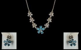 Ladies Blue Topaz Necklace & Earrings Set.