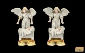 Pair of Antique German Bisque Figures of 'Guardian Angels',