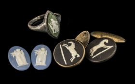 Collection of Wedgwood, comprising Wedgwood set ring, and pair of Wedgwood cufflinks,