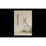 Chinese Silk Embroidery of a Rabbit, fully signed by the artist, with red seal mark; 11 inches (27.