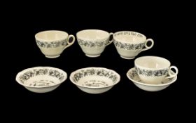 Crown Ducal Passover Ware Black Litho Four Tea Cups, along with Grindley Royal Cauldon three fruit