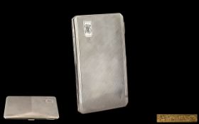 Art Deco Period - Gentlemans Solid Silver Engine Turned Rectangular Shaped Cigarette Case.