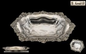 Edwardian Period 1902 - 1910 Sterling Silver Shallow Dish with Ornate Cast Border of Elongated