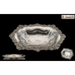 Edwardian Period 1902 - 1910 Sterling Silver Shallow Dish with Ornate Cast Border of Elongated