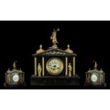 A Slate Architectural Mantle Clock of typical form with figures and columns,
