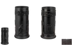 Wedgwood Black Basalt Pair of Vases of Cylindrical Form,