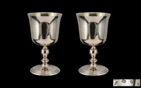 Elizabeth II Pair of Fine Quality Sterling Silver Goblets with Gilt Interiors.