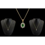 Emerald & Diamond 9ct Gold Pendant on gold chain.