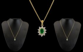 Emerald & Diamond 9ct Gold Pendant on gold chain.