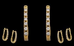 14ct Yellow Gold Pair of Excellent Diamond Set Hoop Earrings. Marked 14ct.