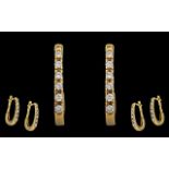 14ct Yellow Gold Pair of Excellent Diamond Set Hoop Earrings. Marked 14ct.