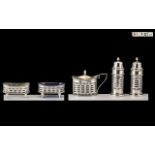 Late Victorian Period Quality Five Piece Sterling Silver Cruet Set of excellent,