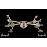 Unusual Antique Silver Plated Adjustable Travelling Entree Dish Stand with spirit burner; standing