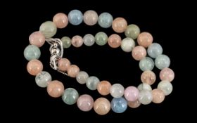 Morganite Aquamarine and Emerald Bead Necklace,