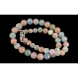 Morganite Aquamarine and Emerald Bead Necklace,