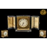 Zenith Watch Company Excellent Quality Gilt Metal Square Shaped Small Travel Clock in fitted