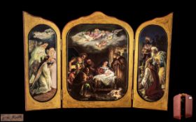 German Porcelain Triptych Plaque in Gilt Frame,