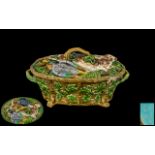 Minton - Majolica Twin Handle Lidded Game Dish. c.1860's. Num Impressed Number to Base 6-899.