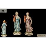 Capo-di-Monte Pair of Handpainted & Signed Porcelain Figures/Sculptures.