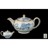 A Rare Wedgwood Chinese Tigers Blue And White Porcelain Tea Pot.