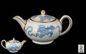 A Rare Wedgwood Chinese Tigers Blue And White Porcelain Tea Pot.