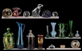 Collection of Glass Items to include a 12" tall cobalt blue glass Jug;