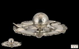 Golfing Interest - 1930s Superb Novelty Sterling Silver Circular Ashtray with life size gold ball