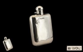 George V Sterling Silver Hip Flask with Hinged Cover of Rectangular Form.