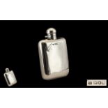 George V Sterling Silver Hip Flask with Hinged Cover of Rectangular Form.