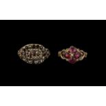 Two Gold Antique Rings Both Set With Garnet Coloured Stones And Seed Pearls, Both Closed Backs,