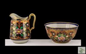 Noritake - Early 20th Century Superb Hand Painted Lustre Small Bowl and Milk Jug,
