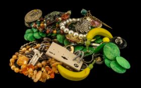 Bag of Miscellaneous Costume Jewellery Items, watches, brooches, necklaces, earrings, etc.