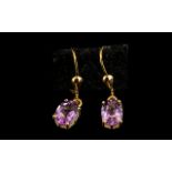 Amethyst Solitaire Drop Earrings, The Oval Cut Amethysts Totalling 2.