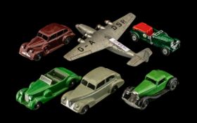 Dinky Cars and Plane,- Four Vintage Cars, green racing car,