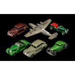 Dinky Cars and Plane,- Four Vintage Cars, green racing car,