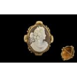 Victorian Italian Shell Cameo Brooch of fine quality depicting a maiden facing right,