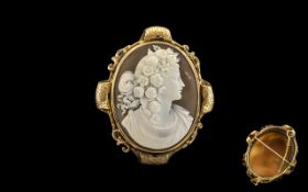 Victorian Italian Shell Cameo Brooch of fine quality depicting a maiden facing right,