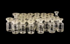 ( 22 ) Vintage Labratory Glass Bottles with Stoppers. 3.5 x 4 Inches High.