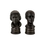 Wedgwood Ltd and Numbered Edition Fine Pair of Black Basalt Busts of H.M.