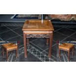 Small Chinese Hardwood Side Table with a carved fret-work frieze of typical Ming period design,