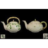 Two Belleek Teapots first one is black mark first period 1869-90.