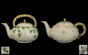Two Belleek Teapots first one is black mark first period 1869-90.